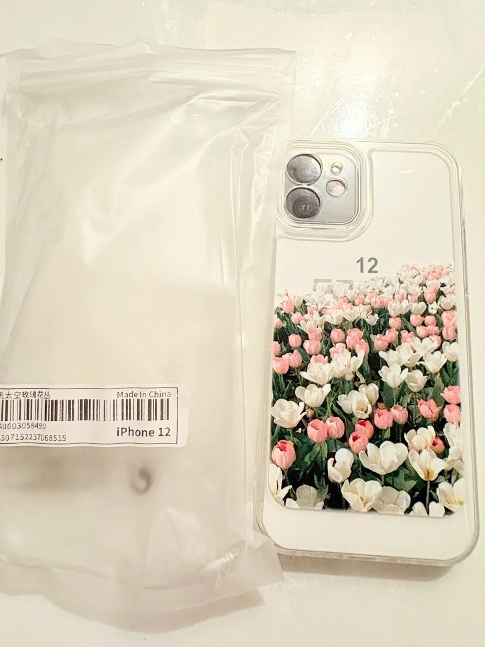 Clear Transparent Floral Tulip Back Case Cover for Apple iPhone 12 Pink
